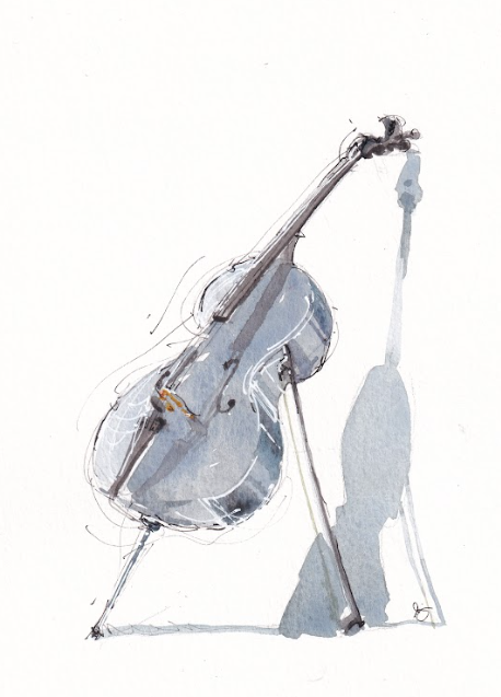 Blues Cello - Music, Jazz - Watercolor - Signed Prints