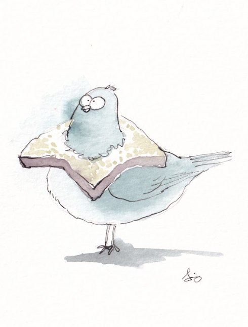 City Pigeon - Sandwich - Watercolor - Signed Prints