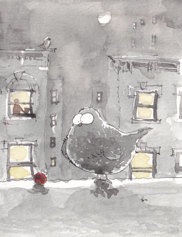 City Pigeon - Ladybug - Watercolor - Signed Prints