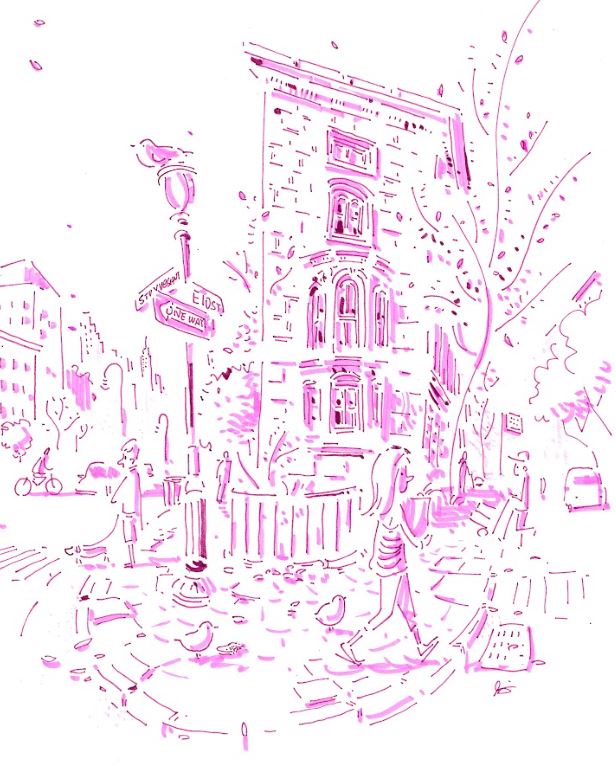 East Village , New York City - Cartoon Style - Signed Print
