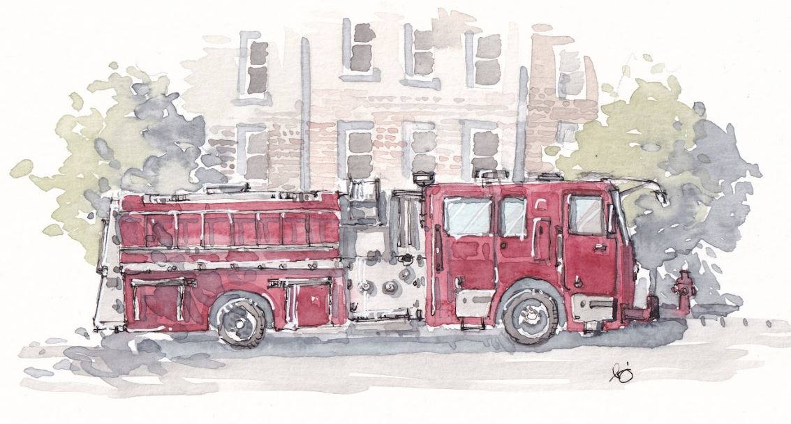Fire Truck - Cars - Watercolor - Signed Prints