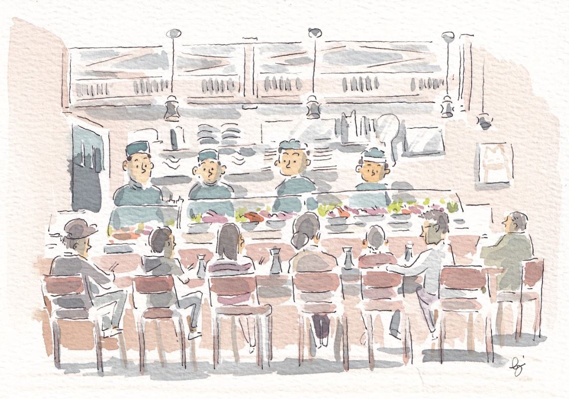Sushi Bar - Japanese cuisine - Watercolor Art - Signed Prints