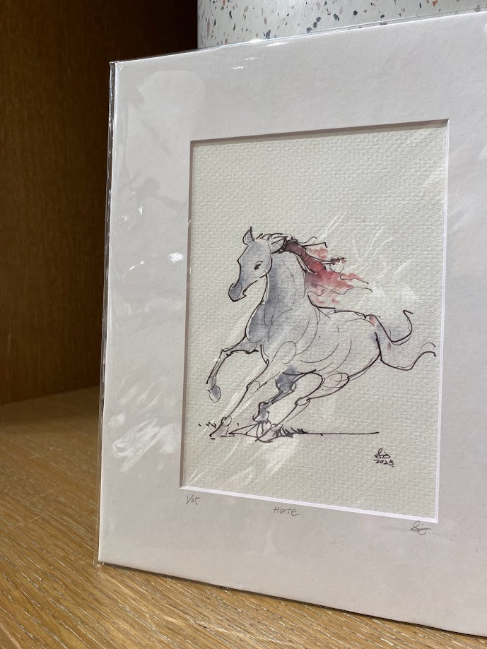 Horse Running Red - Watercolor - Signed Prints