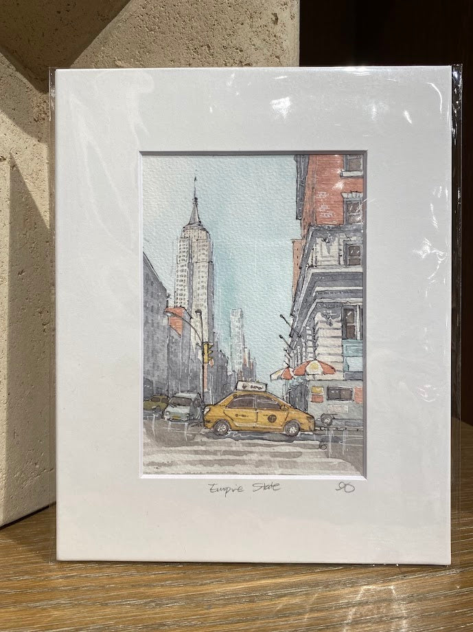 Empire State with Taxi - Watercolor - Signed Prints