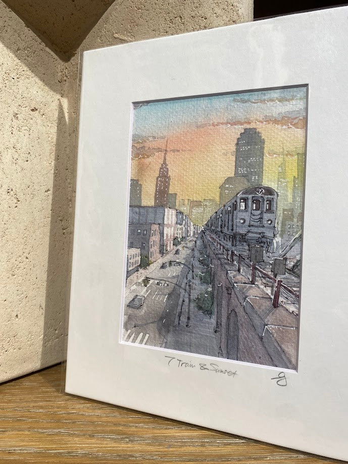7 Train and Sunset - Queens - Watercolor - Signed Prints