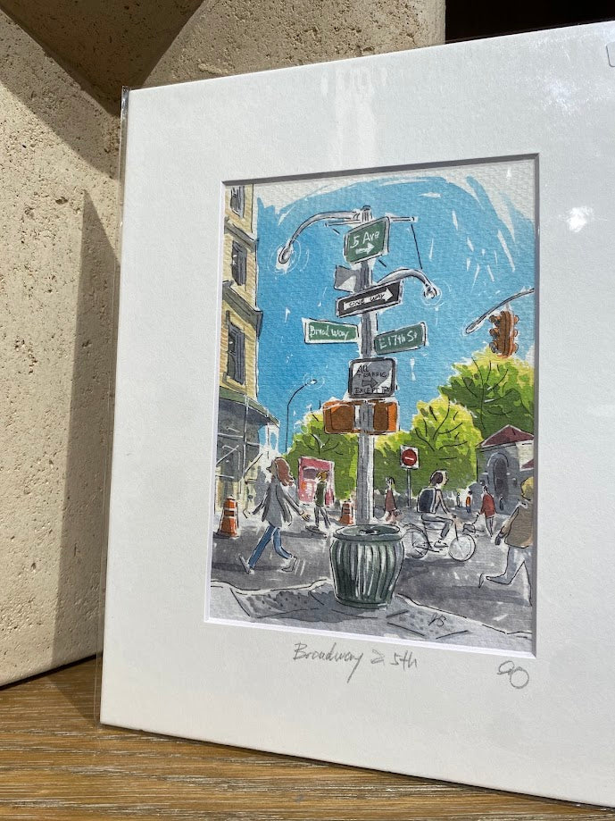 Fifth & Broadway - New York City - Cartoon Style - Signed Print