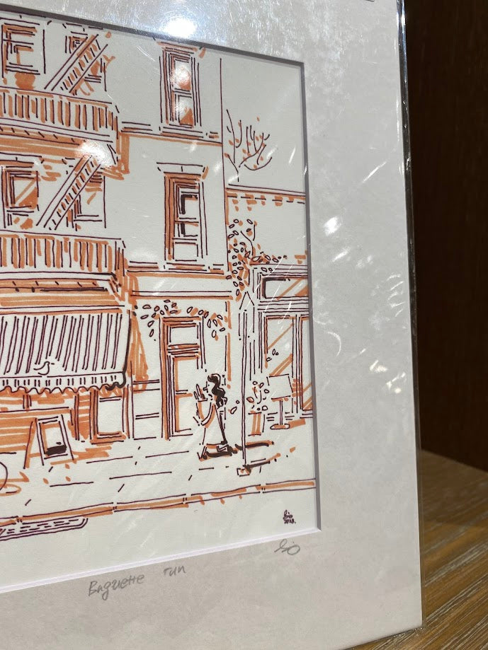 Baguette Run, New York City - Cartoon Style - Signed Print