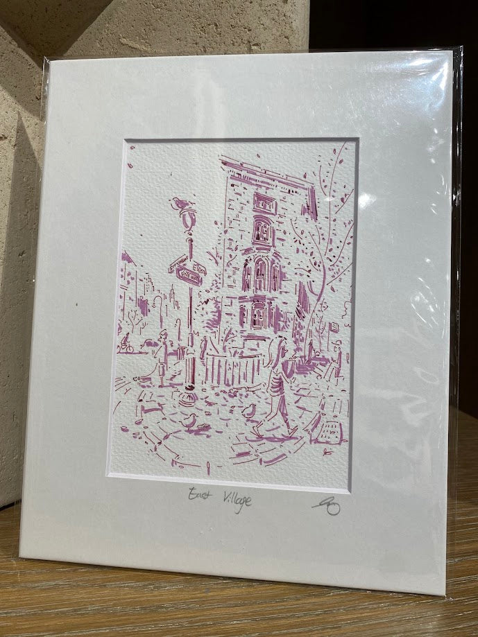 East Village , New York City - Cartoon Style - Signed Print