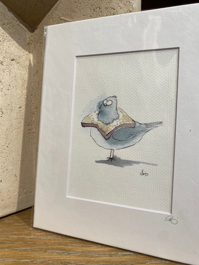 City Pigeon - Sandwich - Watercolor - Signed Prints