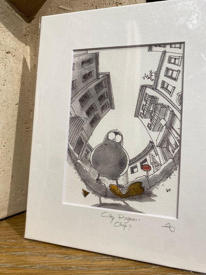City Pigeon - Got Chips? - Watercolor - Signed Prints