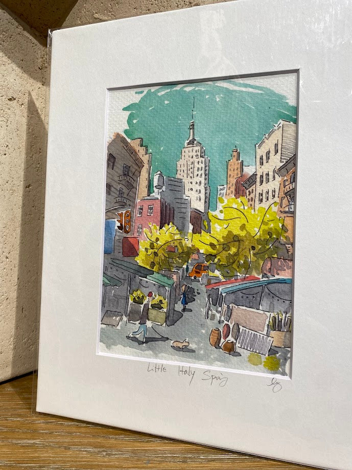 Little Italy Spring - New York City - Cartoon Style - Signed Print