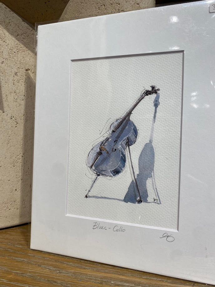 Blues Cello - Music, Jazz - Watercolor - Signed Prints