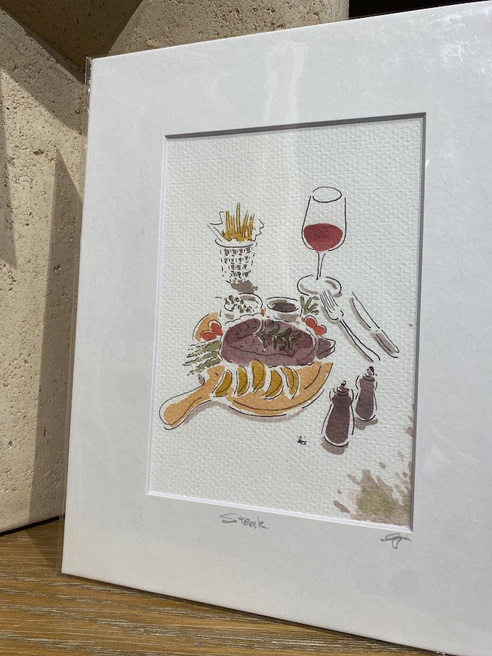 Steak Dinner - Watercolor - Signed Prints