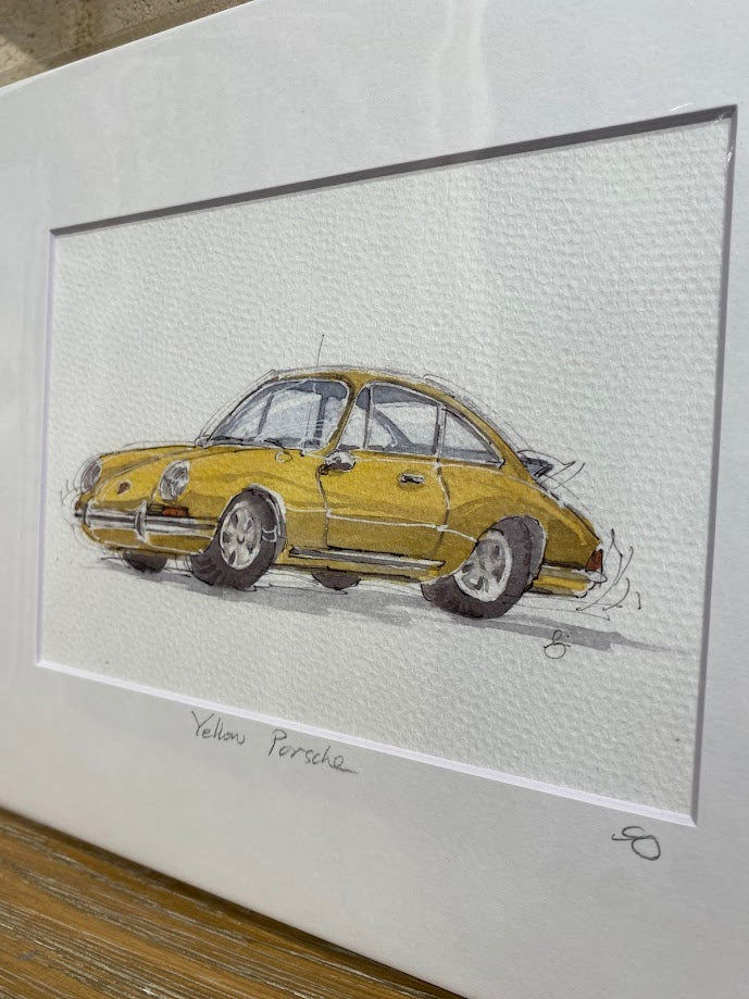 Yellow Porsche - Cars - Watercolor - Signed Prints