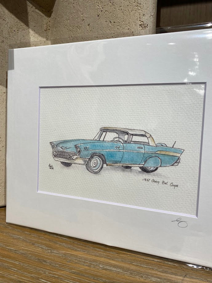 1957 Chevy Bel Coupe - Cars - Watercolor - Signed Prints