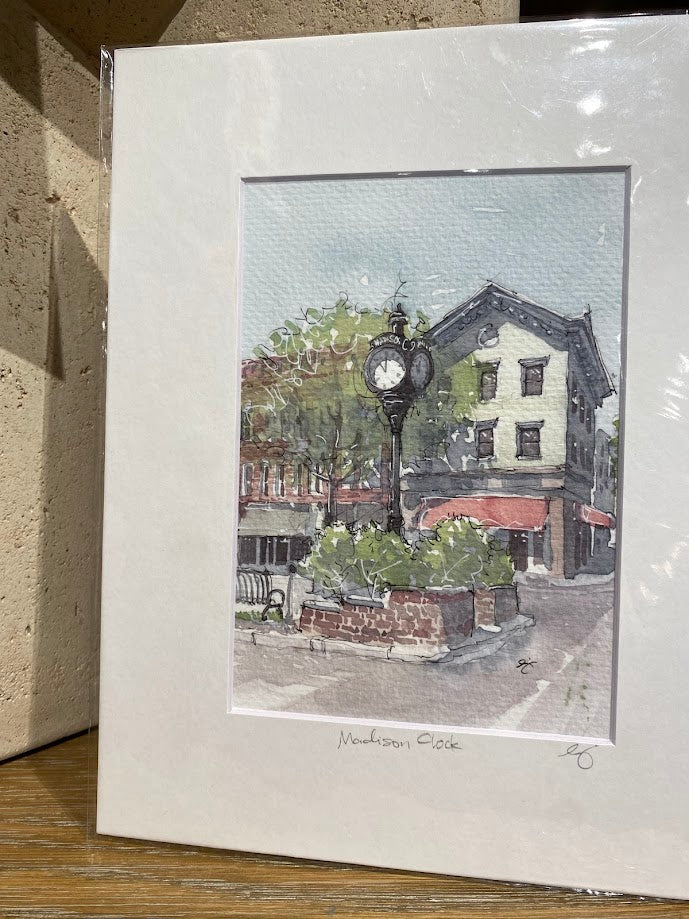 Madison Clock - NJ Transit - Watercolor - Signed Prints