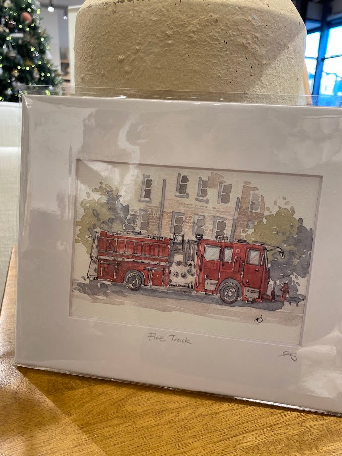 Fire Truck - Cars - Watercolor - Signed Prints