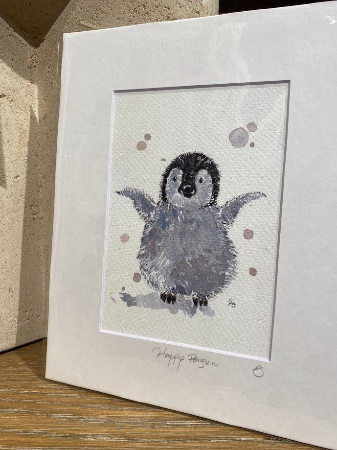 Penguin - Happy - Watercolor - Signed Prints