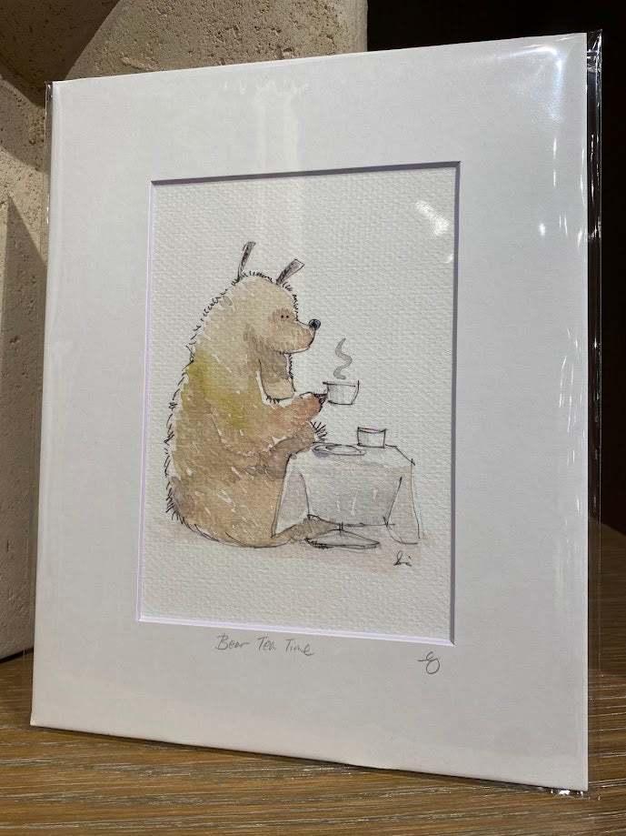Tea Time Bear - Watercolor - Signed Prints