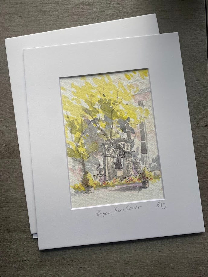 Bryant Park Corner - Watercolor - Signed Prints