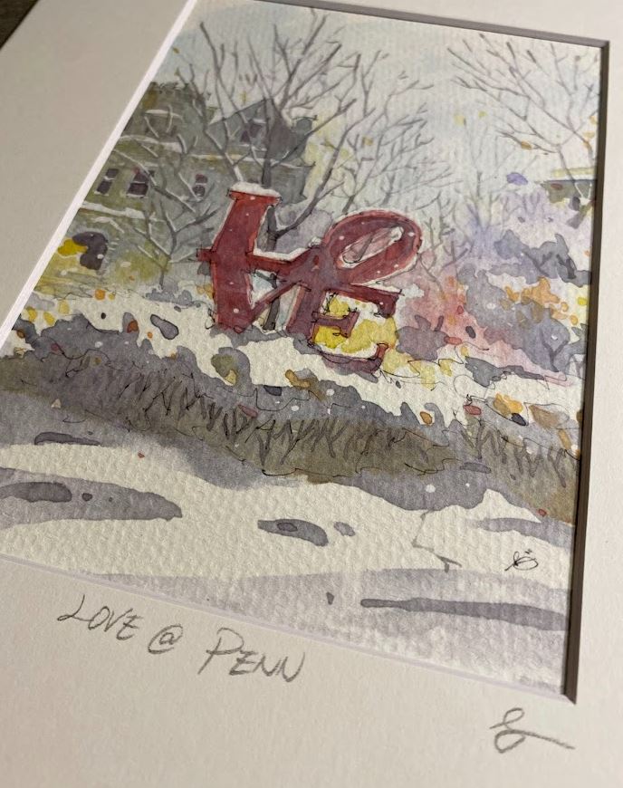 Love Sculpture at University of Pennsylvania - Philadelphia - Watercolor - Signed Prints