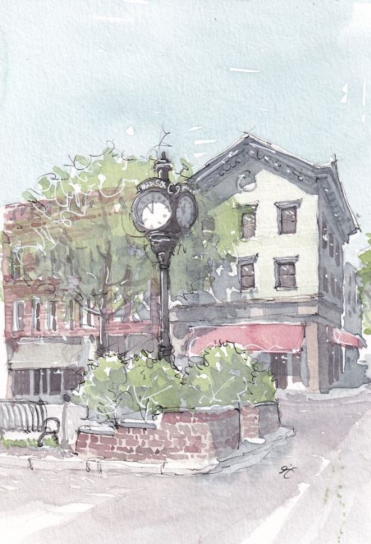 Madison Clock - NJ Transit - Watercolor - Signed Prints