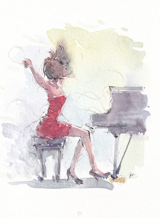 Yuja Wang - Piano Concert in Action - Watercolor Art - Signed Prints