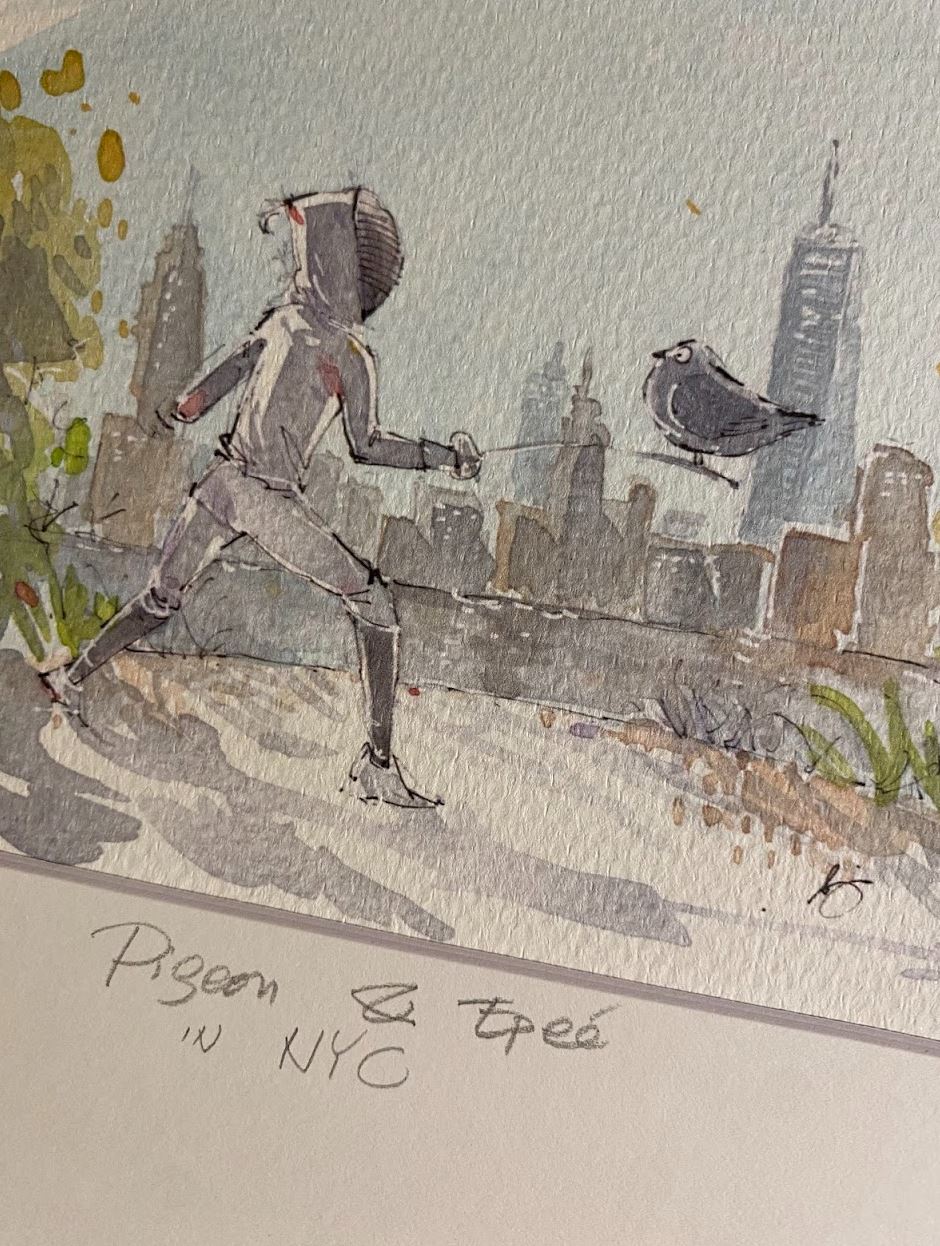 Fencing & Pigeon in NYC - Watercolor - Signed Prints