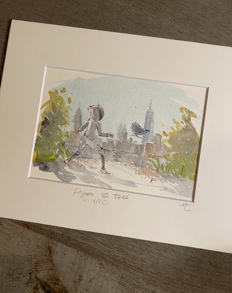 Fencing & Pigeon in NYC - Watercolor - Signed Prints