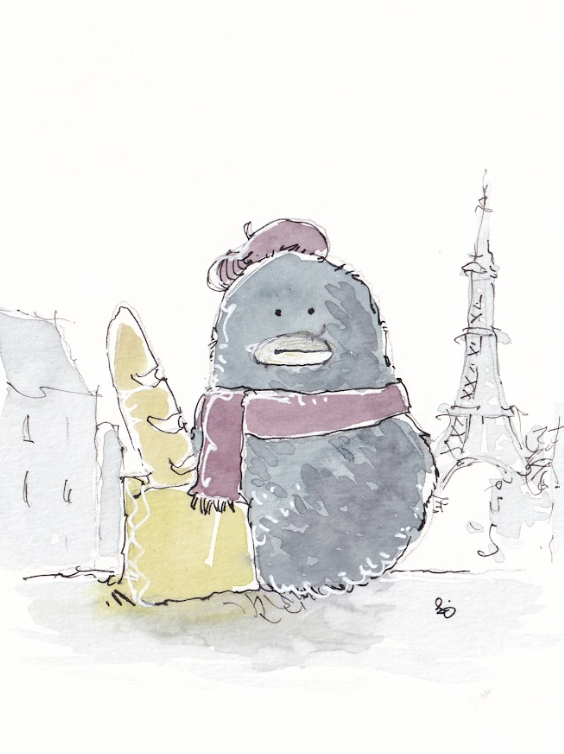 Pigeon in Paris - Watercolor - Signed Prints