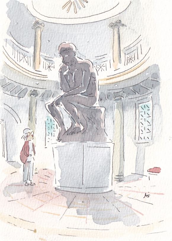 The Thinker at Cantor Arts Center - San Francisco - Cartoon Style - Signed Print