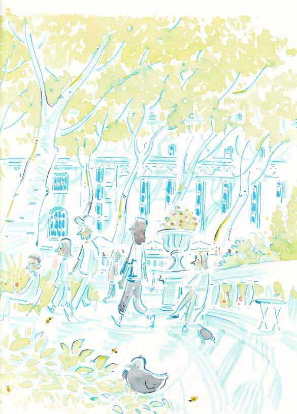 Spring in Bryant Park - NYC - Cartoon Style - Signed Prints