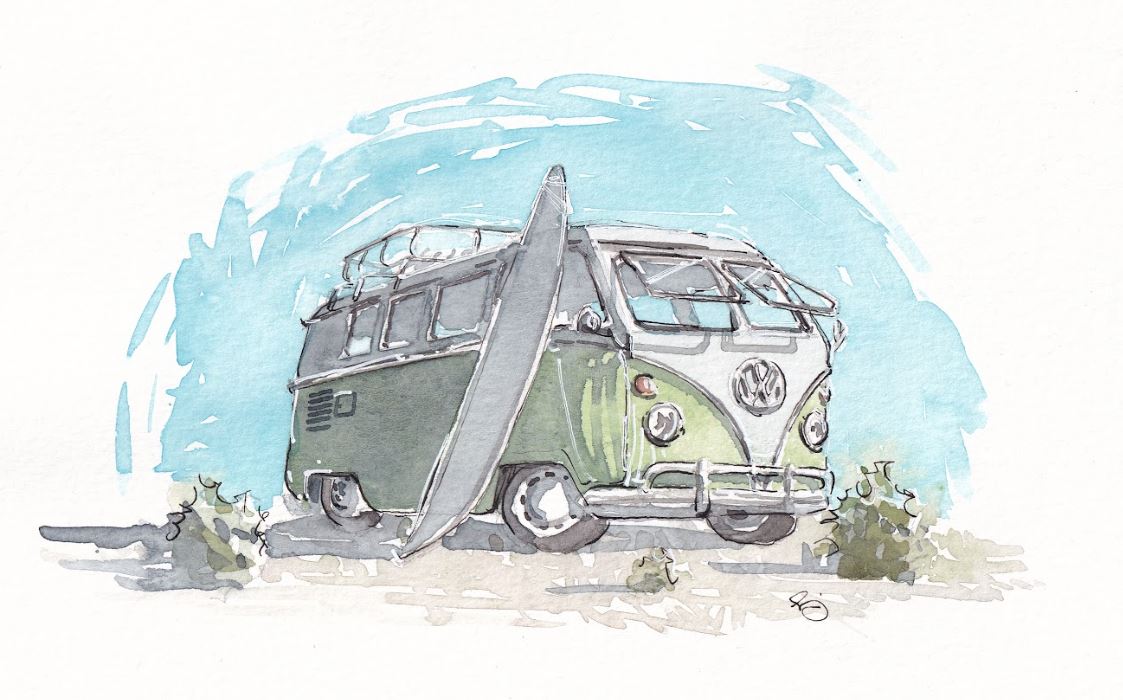 Volkswagen Microbus - Cars - Watercolor - Signed Prints