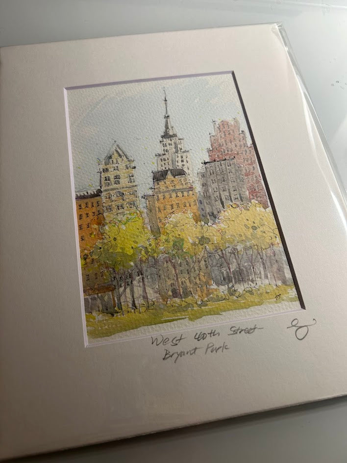 West 40th Street - Bryant Park - New York - NYC - Watercolor - Signed Prints