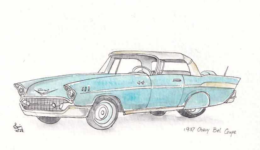 1957 Chevy Bel Coupe - Cars - Watercolor - Signed Prints