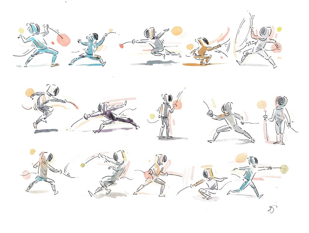 Fencing in Action - Watercolors - Epee Fencers - Signed Prints