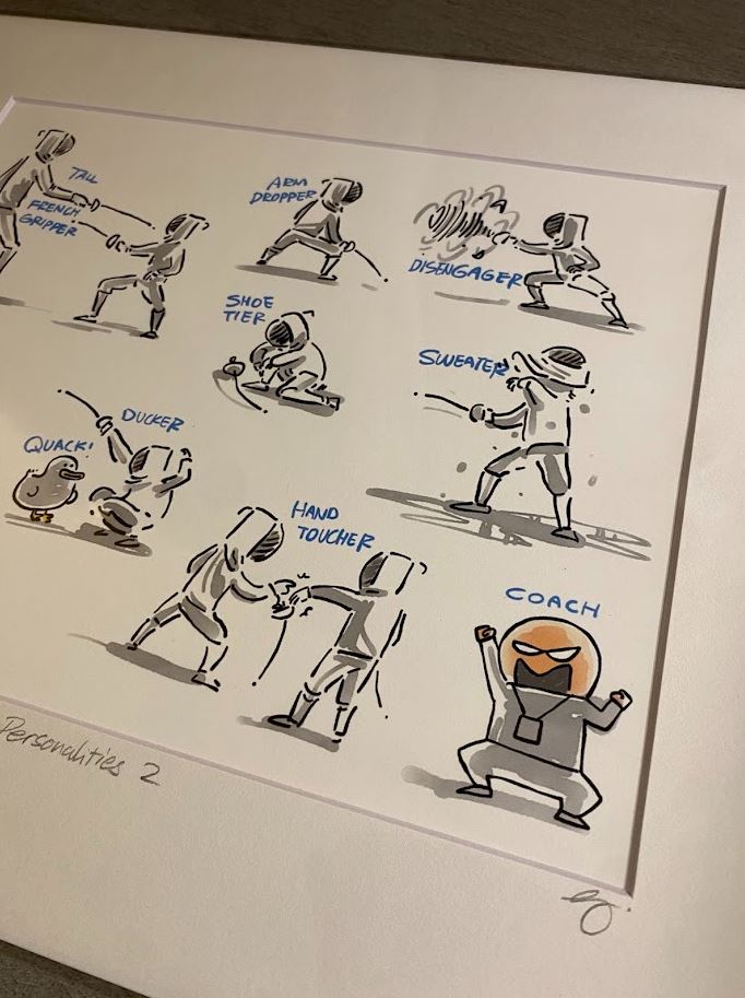 Fencing Personalities Series 2 - Epee Fencers & Coach - Marker + Pen - Signed Prints
