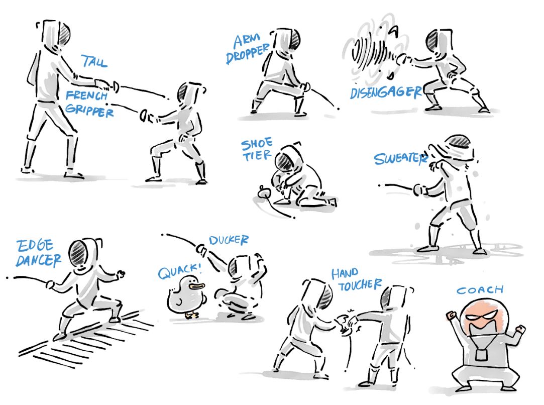 Fencing Personalities Series 2 - Epee Fencers & Coach - Marker + Pen - Signed Prints