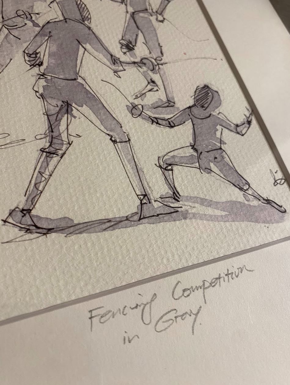 Fencing Competition in Gray - Watercolor - Signed Prints