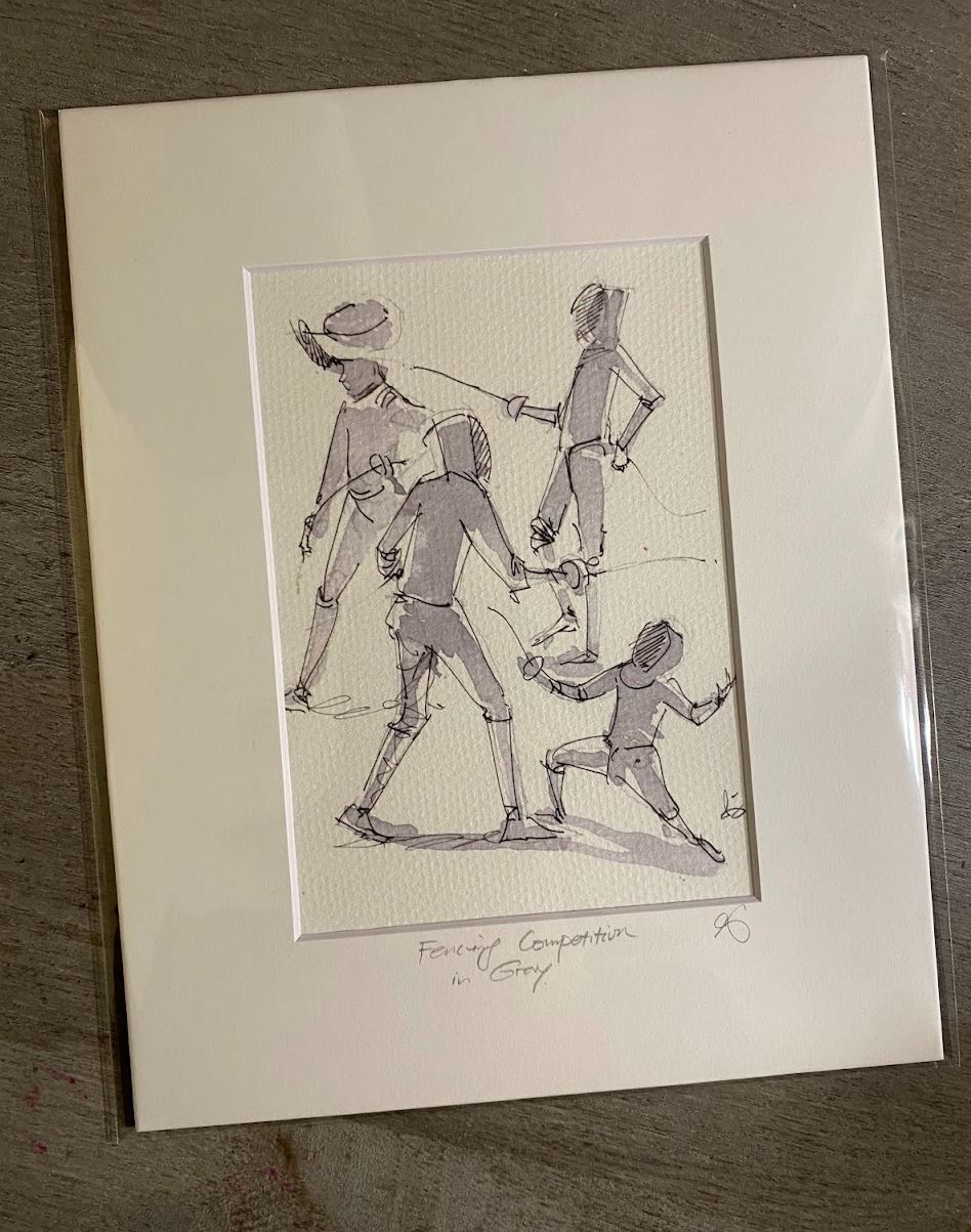 Fencing Competition in Gray - Watercolor - Signed Prints