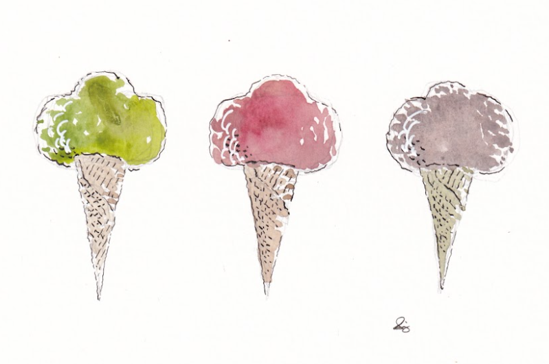 Gelato - 3 Scoops - Watercolor - Signed Prints