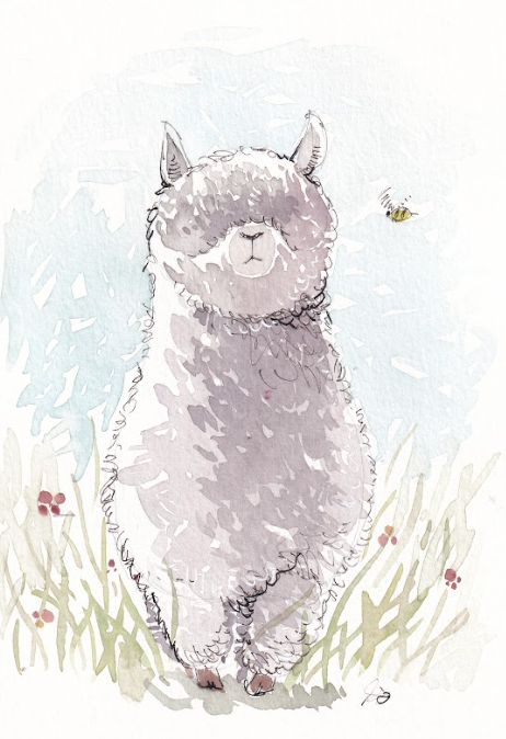 llama, fa-la-la lahhhma, fluffy and cute - Watercolor - Signed Prints