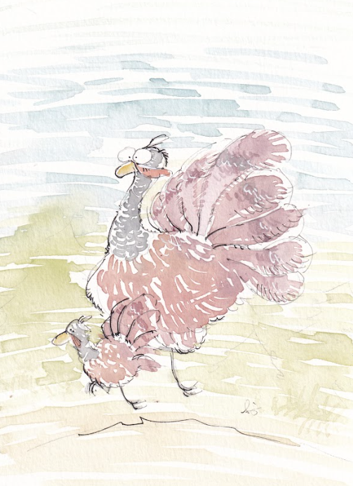 Turkey Run - Mother & Child - Bird - Watercolor - Signed Prints