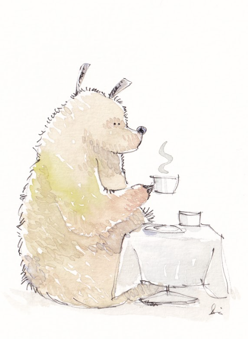 Tea Time Bear - Watercolor - Signed Prints