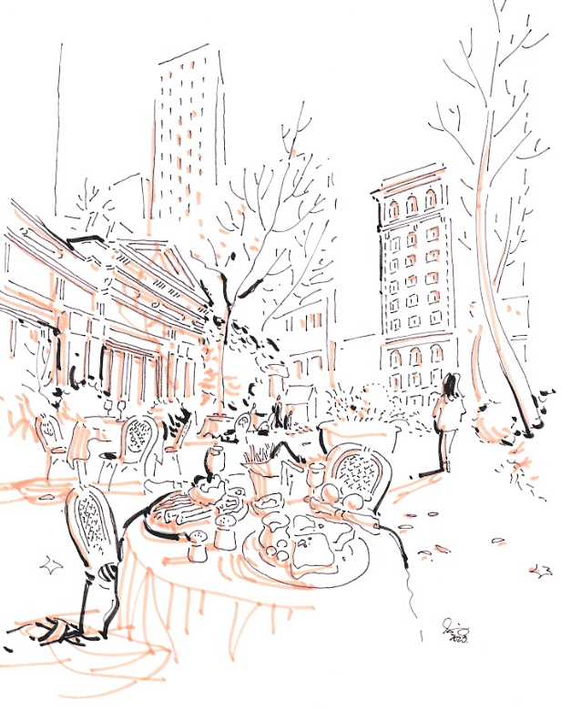 Bryant Park, New York City - Cartoon Style - Signed Print