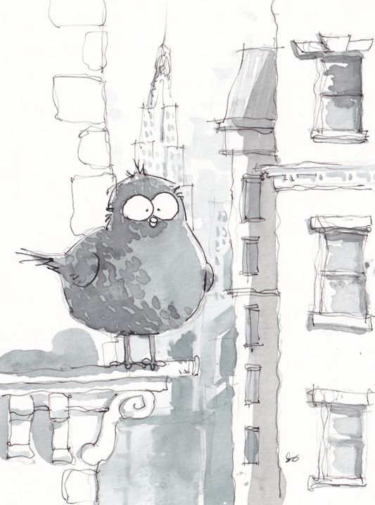 City Pigeon - Morning - Watercolor - Signed Prints