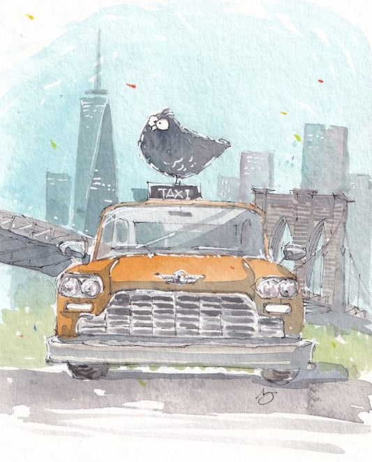 City Pigeon - Taxi - Watercolor - Signed Prints