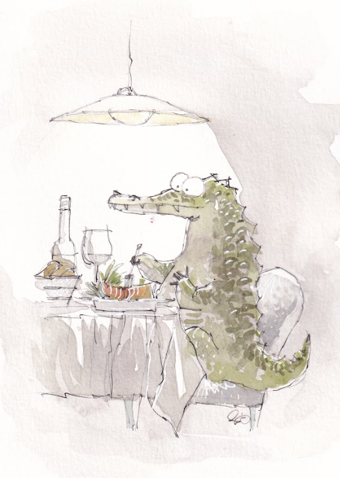 Crocodile Meal time - Dinner - Watercolor - Signed Prints