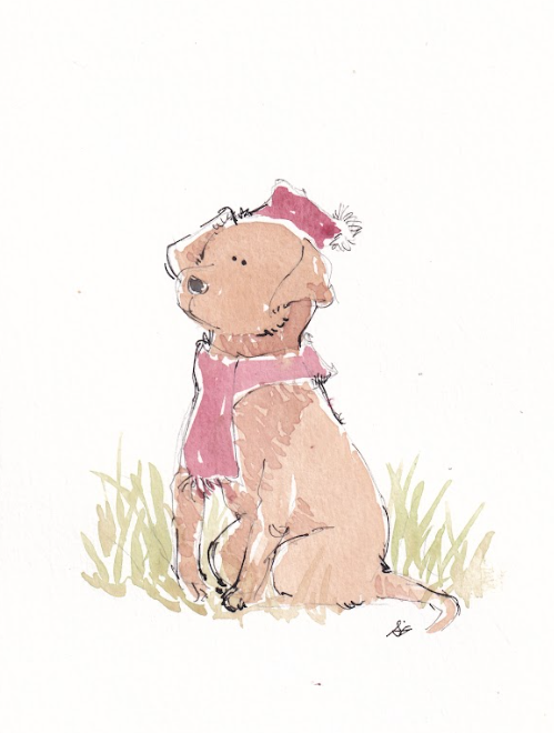 Dog - Golden Xmas - Watercolor - Signed Prints