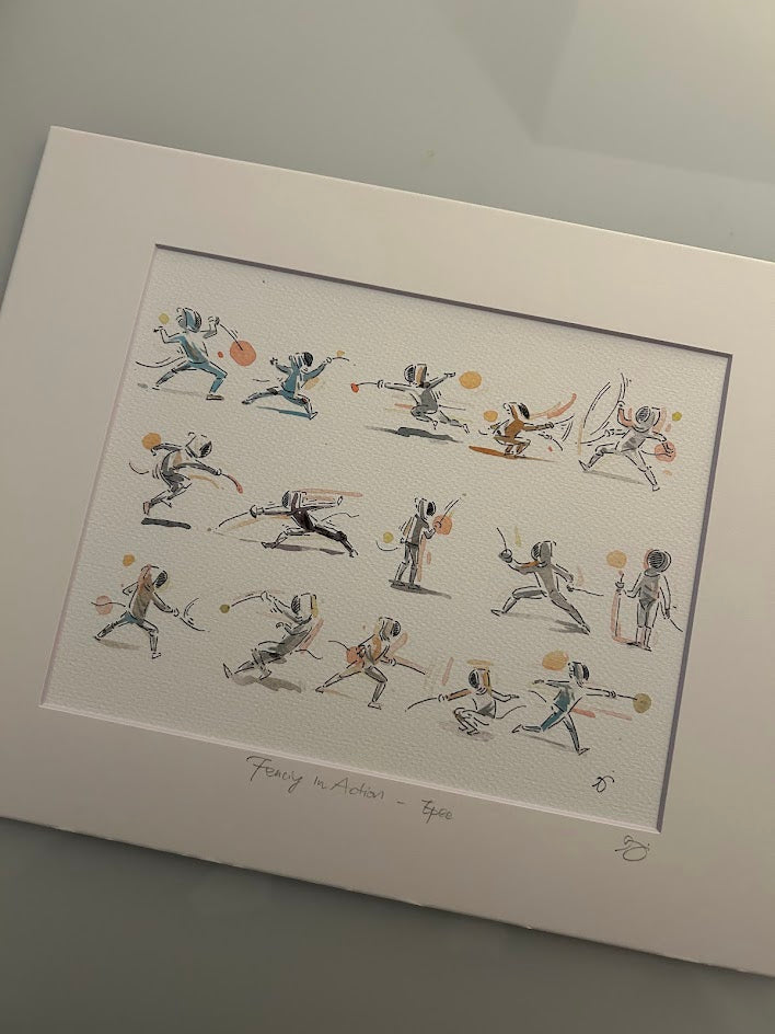 Fencing in Action - Watercolors - Epee Fencers - Signed Prints